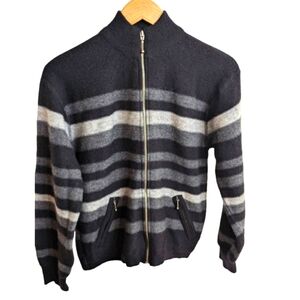 Women's Merino Wool Cardigan Sweater Size Small Striped Academia Zip Pockets
